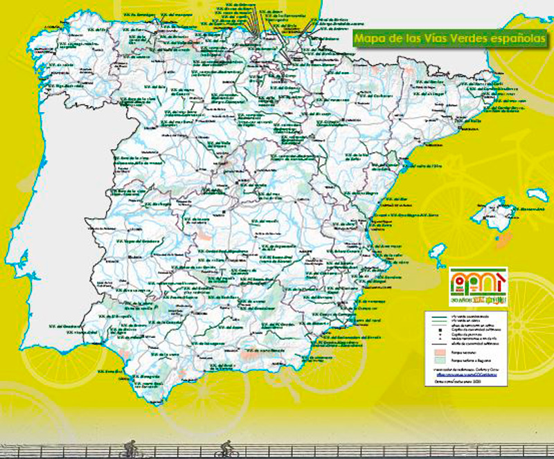 Mapa de las Vías Veerdes españolas
