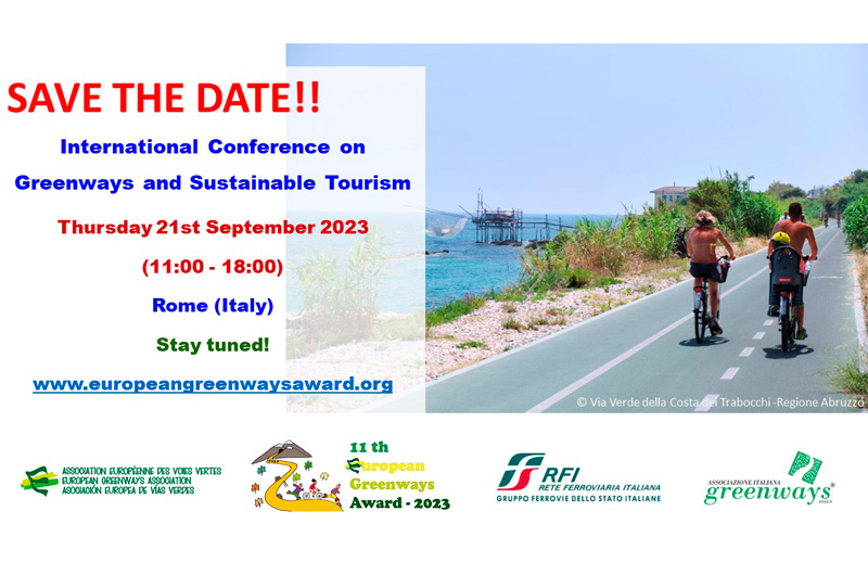 Resérvate la fecha, 21 de septiembre 2023. Conferencia internacional de Vías Verdes y Turismo Sostenible en Roma