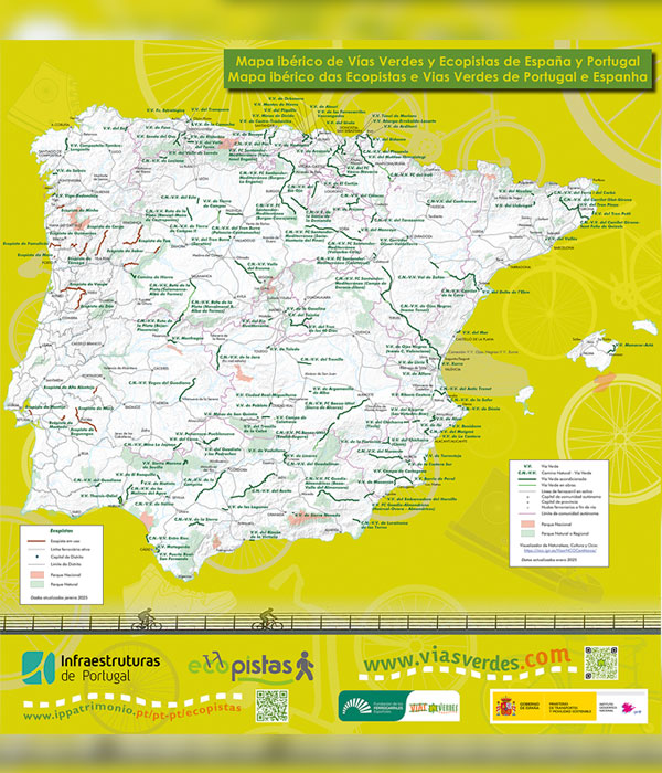 Mapa Ibrico de Vas Verdes y Ecopistas de Espaa y Portugal - 2025